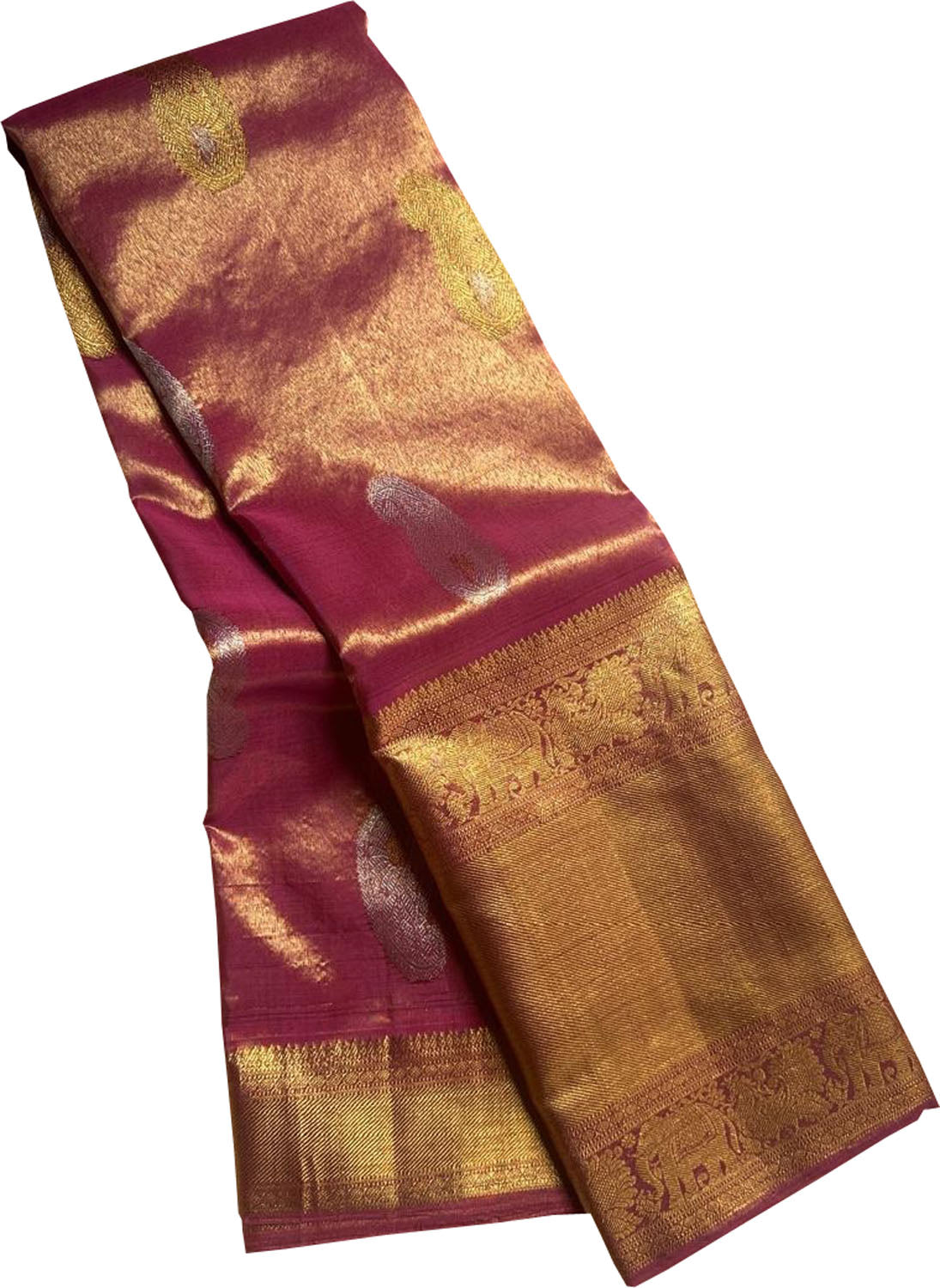 Pink Handloom Kanjeevaram Pure Silk Paisley Design Saree - Luxurion World