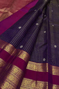 Purple Handloom Kanjeevaram Pure Silk Checks Design Saree - Luxurion World
