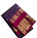 Purple Handloom Kanjeevaram Pure Silk Checks Design Saree - Luxurion World