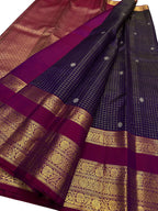 Purple Handloom Kanjeevaram Pure Silk Checks Design Saree - Luxurion World