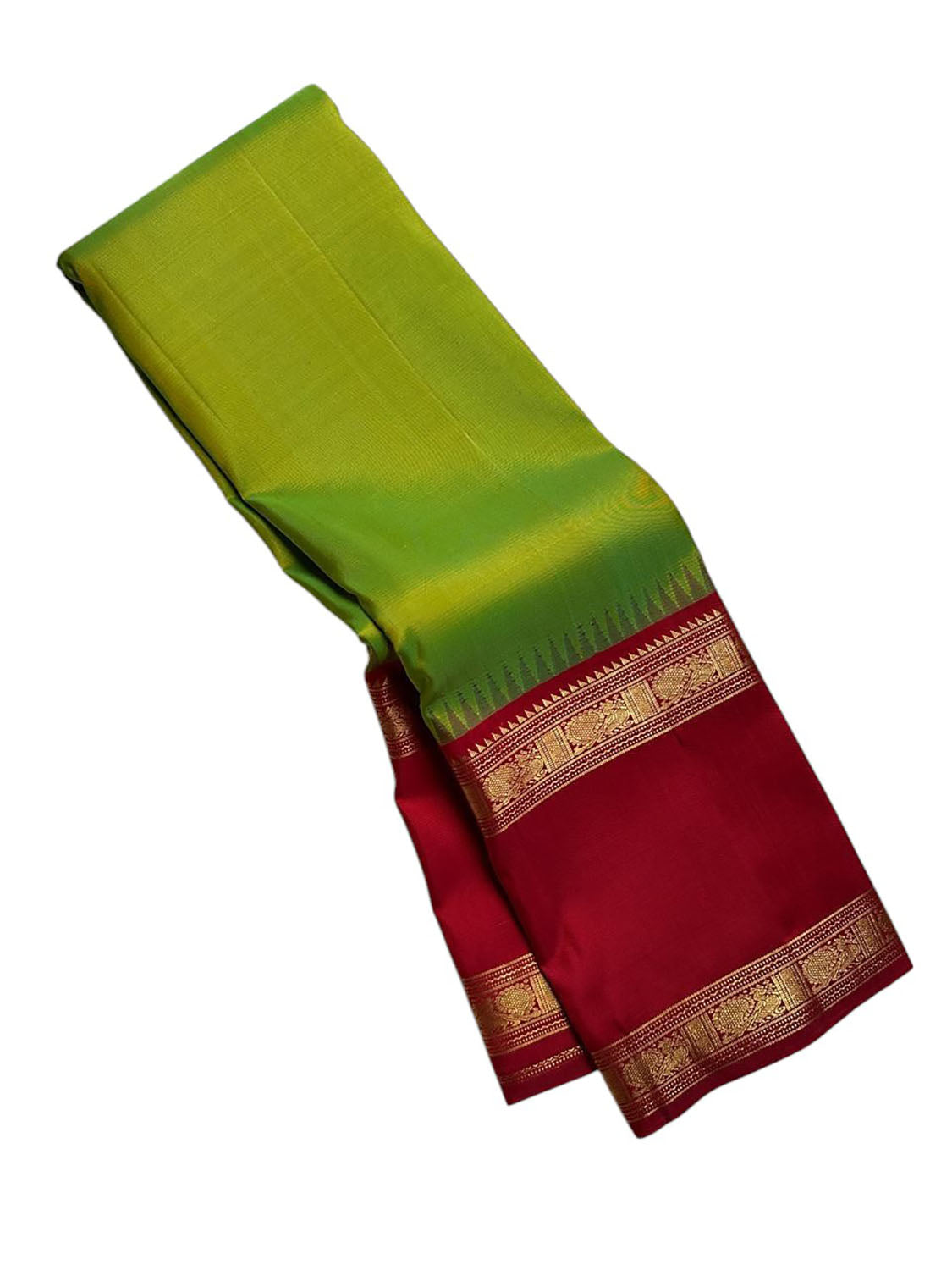Green And Red Handloom Kanjeevaram Pure Silk Saree - Luxurion World