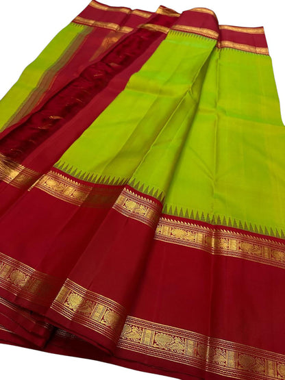 Green And Red Handloom Kanjeevaram Pure Silk Saree - Luxurion World
