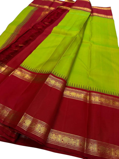 Green And Red Handloom Kanjeevaram Pure Silk Saree - Luxurion World