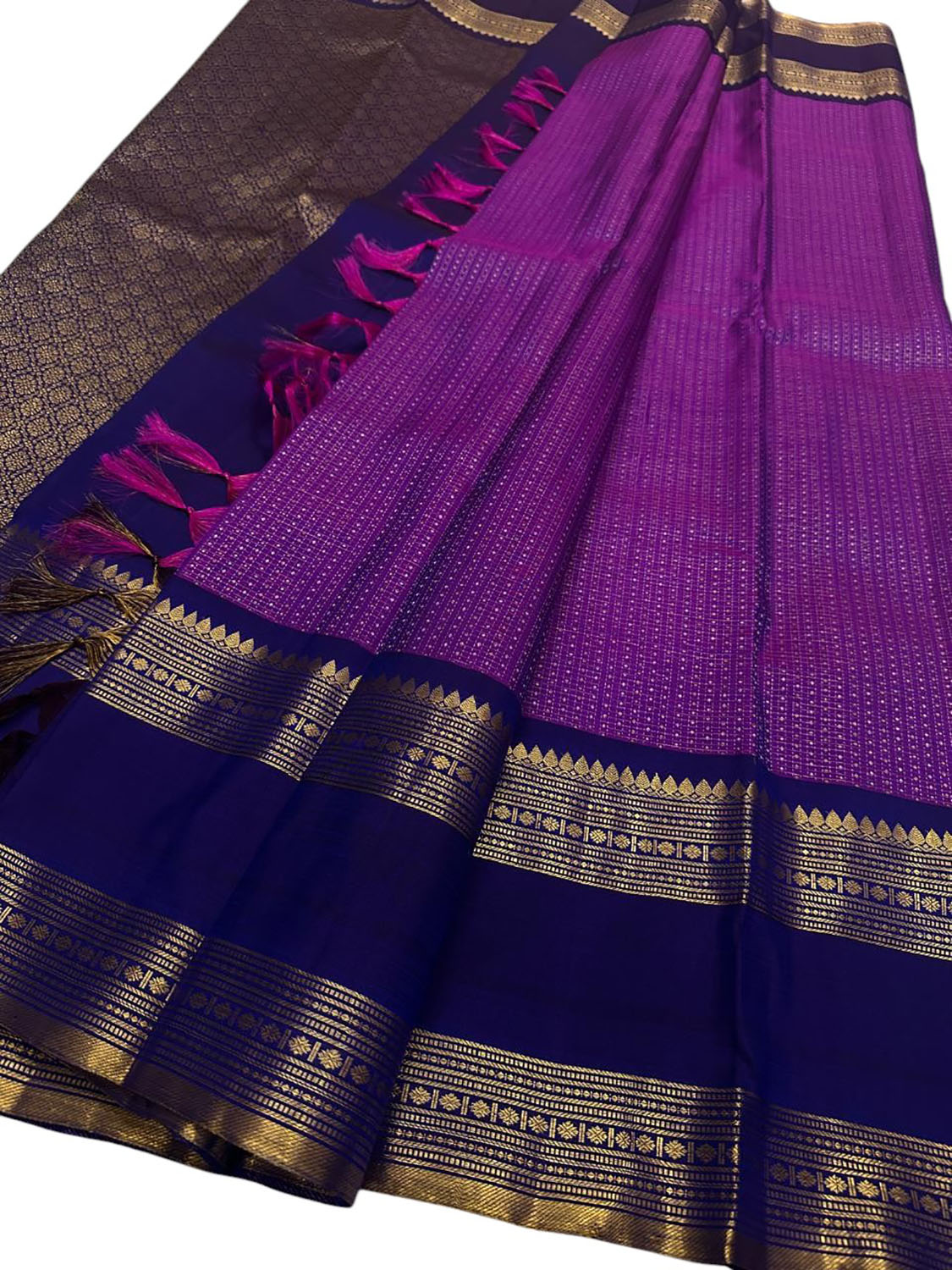 Purple Handloom Kanjeevaram Pure Silk Saree - Luxurion World