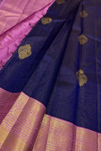 Blue And Pink Handloom Kanjeevaram Pure Silk Saree - Luxurion World