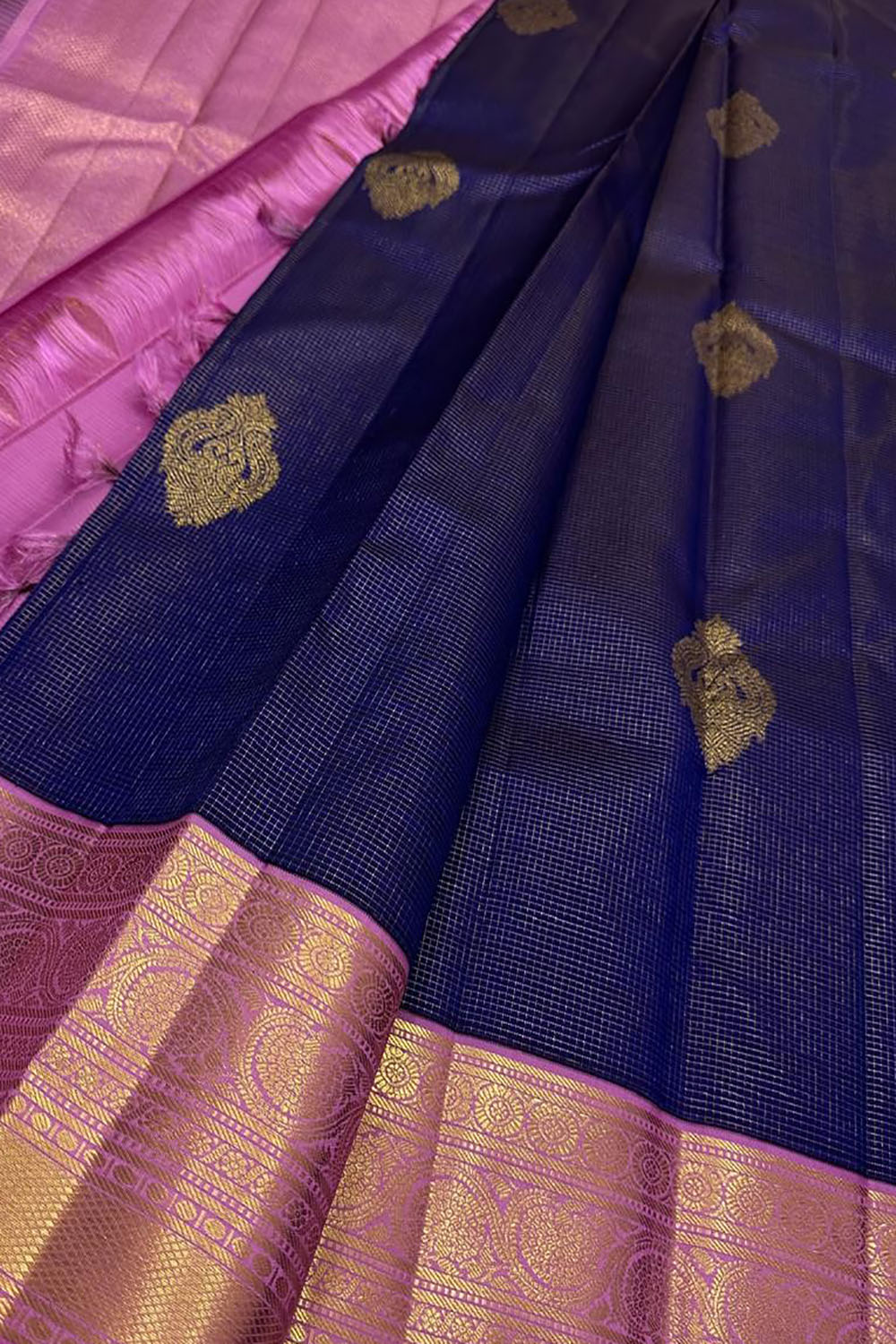 Blue And Pink Handloom Kanjeevaram Pure Silk Saree - Luxurion World
