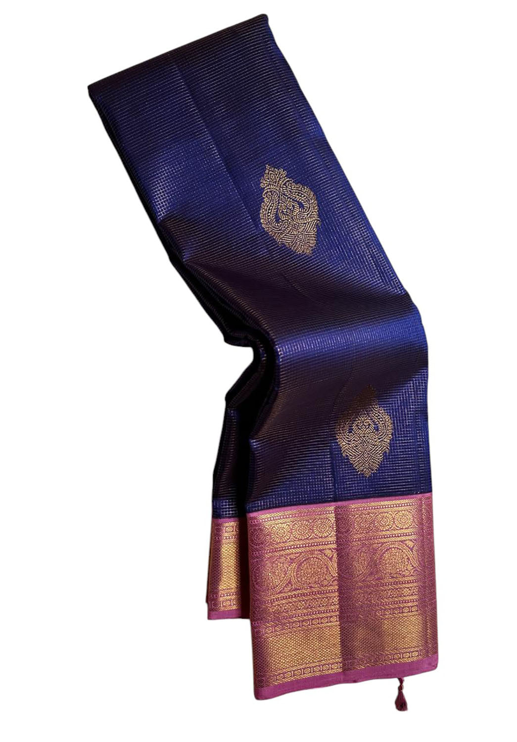 Blue And Pink Handloom Kanjeevaram Pure Silk Saree - Luxurion World
