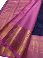 Blue And Pink Handloom Kanjeevaram Pure Silk Saree - Luxurion World