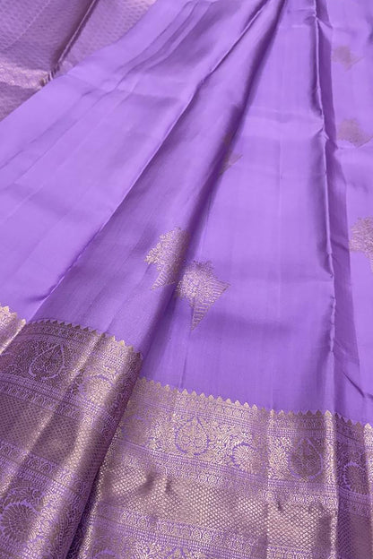 Purple And Golden Handloom Kanjeevaram Pure Silk Saree - Luxurion World