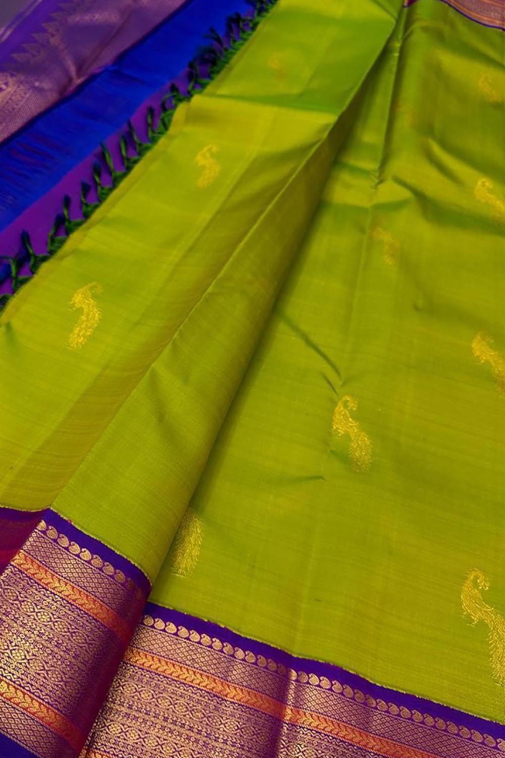 Green Handloom Kanjeevaram Pure Silk Saree - Luxurion World