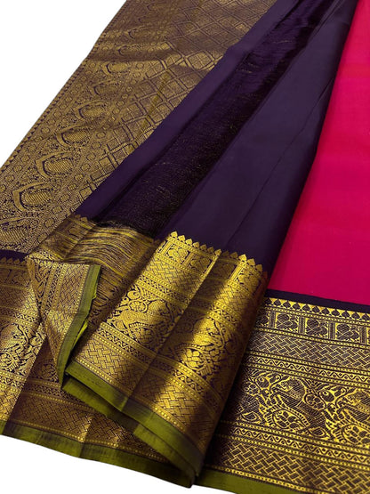 Red And Black Handloom Kanjeevaram Pure Silk Saree - Luxurion World