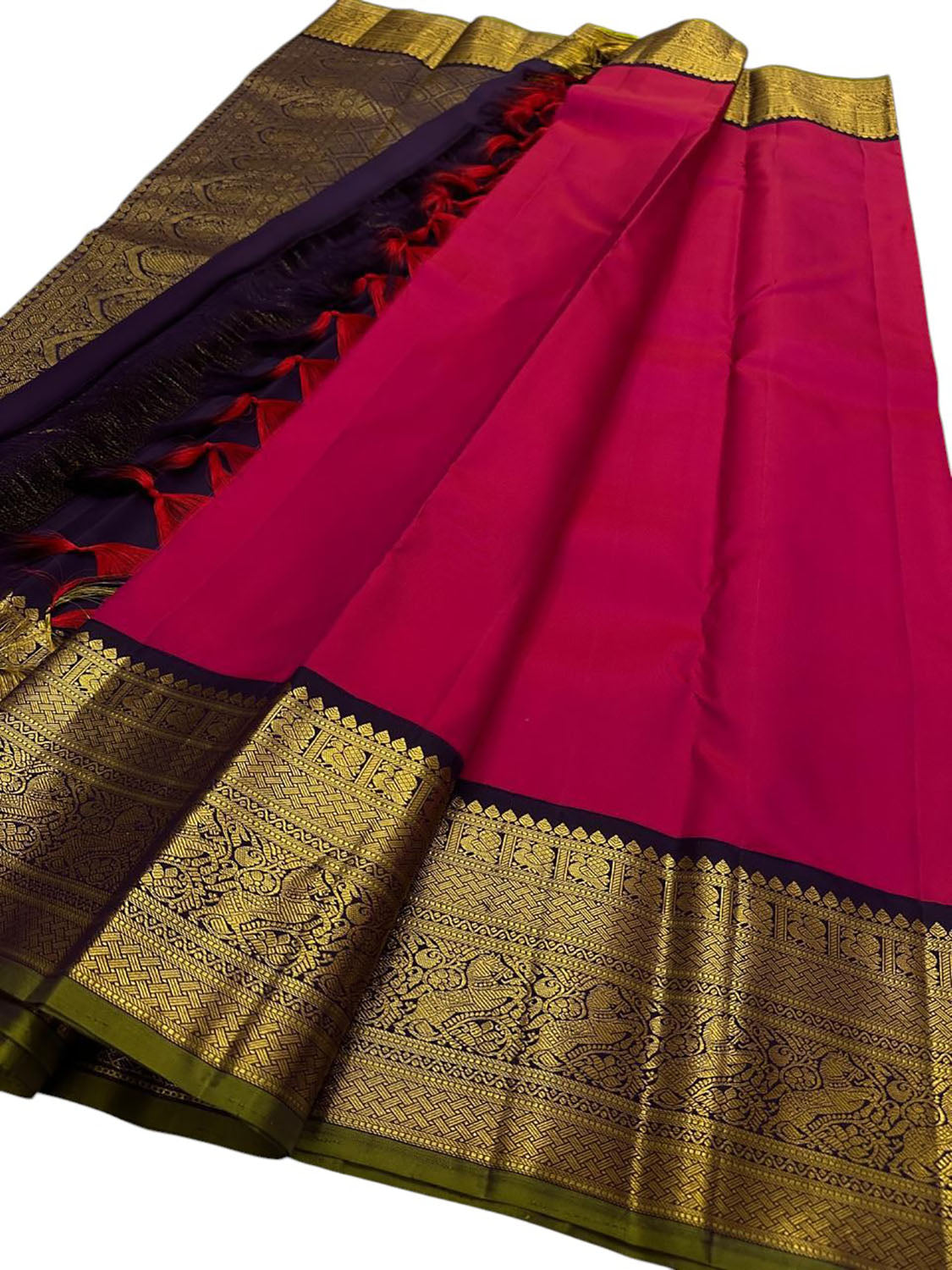 Red And Black Handloom Kanjeevaram Pure Silk Saree - Luxurion World