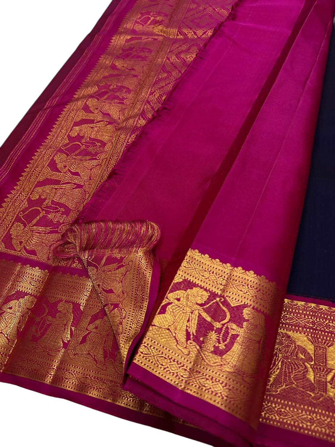 Blue And Pink Handloom Kanjeevaram Pure Silk Saree - Luxurion World