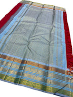 Red And Blue Handloom Kanjeevaram Pure Silk Saree - Luxurion World