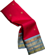 Red And Blue Handloom Kanjeevaram Pure Silk Saree - Luxurion World