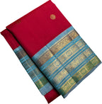 Red And Blue Handloom Kanjeevaram Pure Silk Saree - Luxurion World