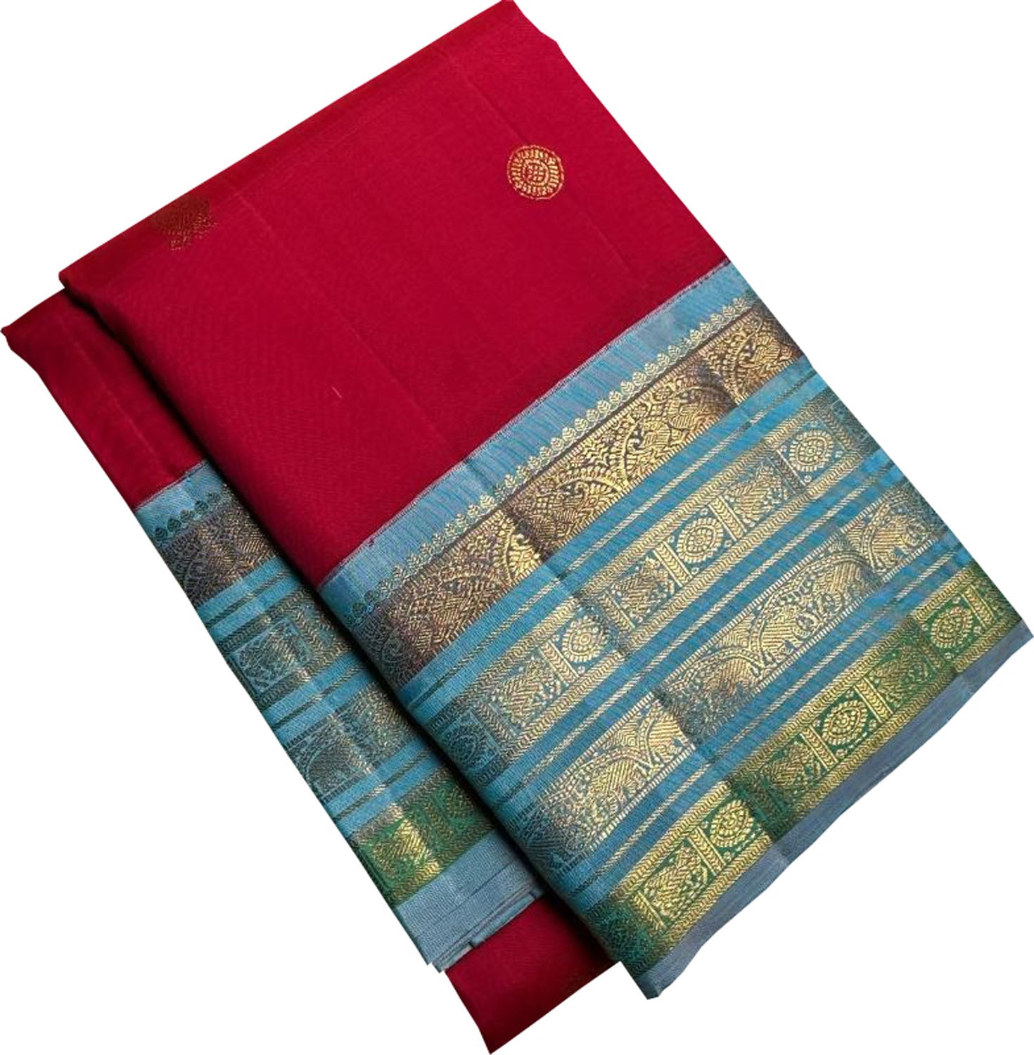 Red And Blue Handloom Kanjeevaram Pure Silk Saree - Luxurion World