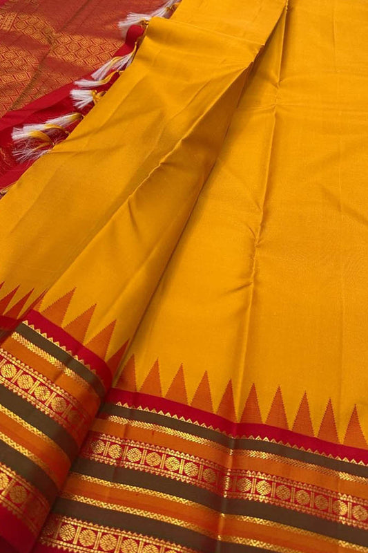 Yellow Handloom Kanjeevaram Pure Silk Saree - Luxurion World