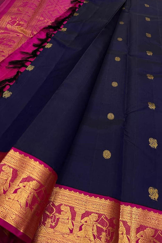 Royal Blue Handloom Kanjeevaram Silk Saree - Luxurion World
