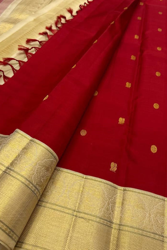 Exquisite Red Kanjeevaram Handloom Pure Silk Saree - Luxurion World