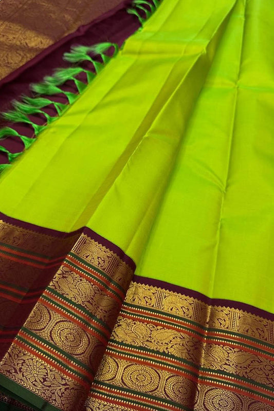 Green Kanjeevaram Handloom Pure Silk Saree - Luxurion World