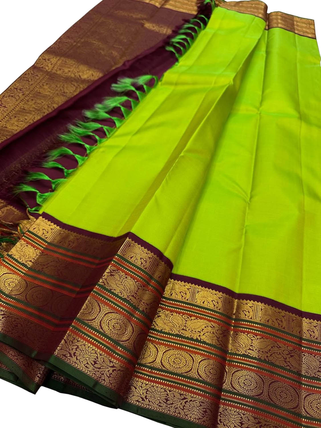 Green Kanjeevaram Handloom Pure Silk Saree - Luxurion World