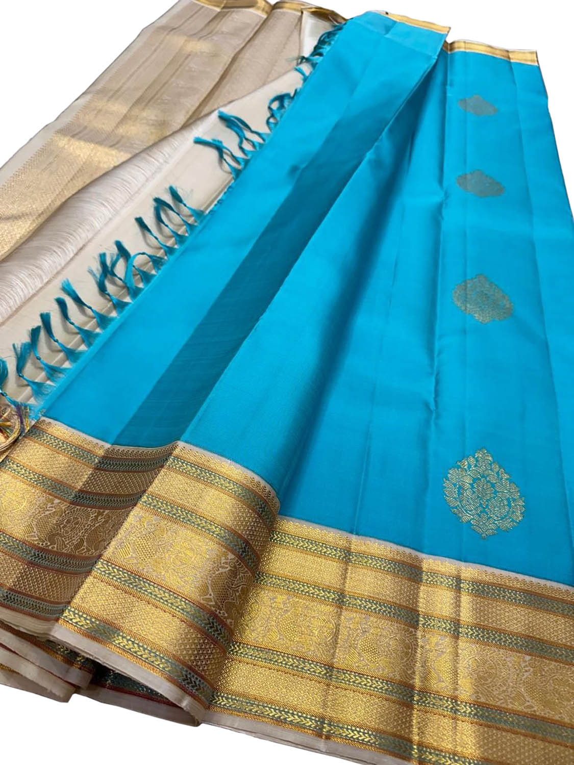 Blue Kanjeevaram Handloom Pure Silk Saree - Luxurion World