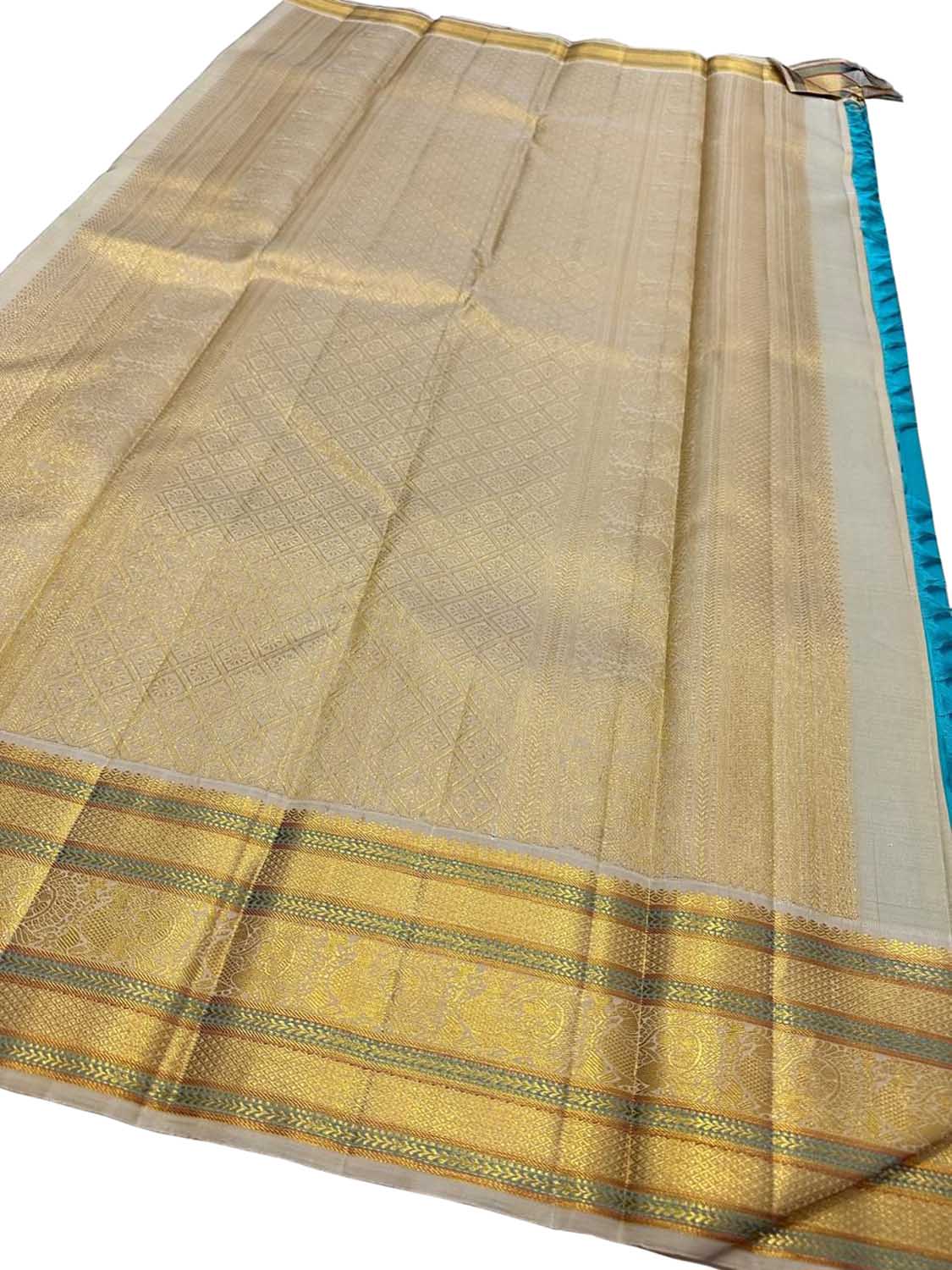 Blue Kanjeevaram Handloom Pure Silk Saree - Luxurion World