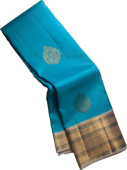Blue Kanjeevaram Handloom Pure Silk Saree - Luxurion World