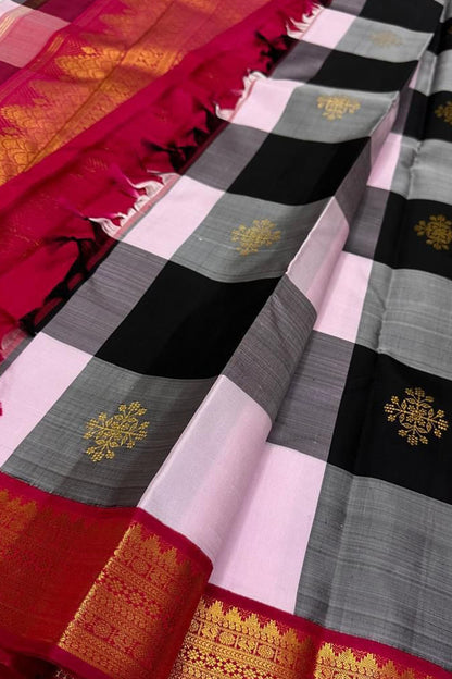 Multicolor Kanjeevaram Handloom Pure Silk Checks Design Saree - Luxurion World
