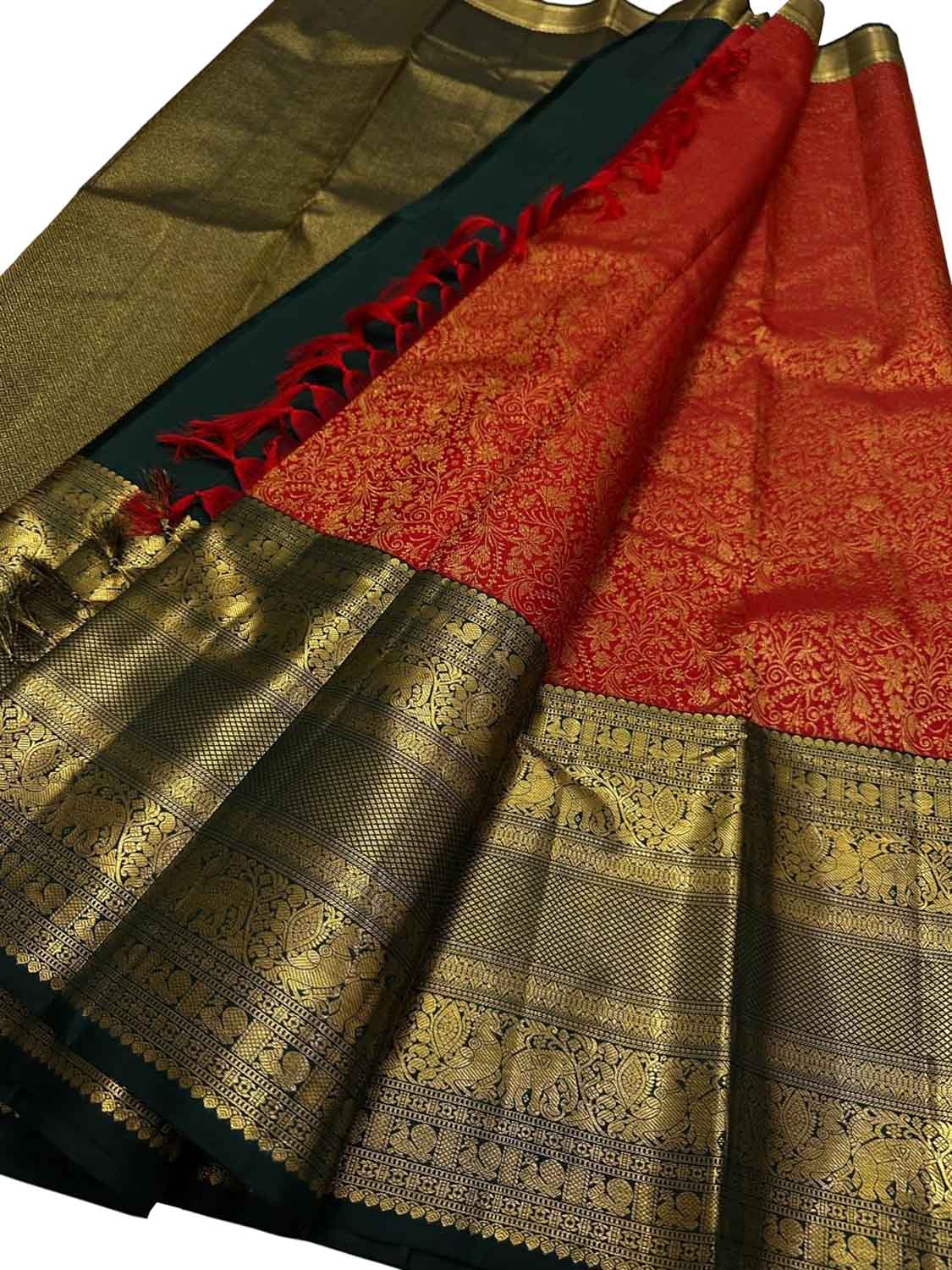 Red And Black Pure Handloom Kanjeevaram Silk Handloom Saree - Luxurion World