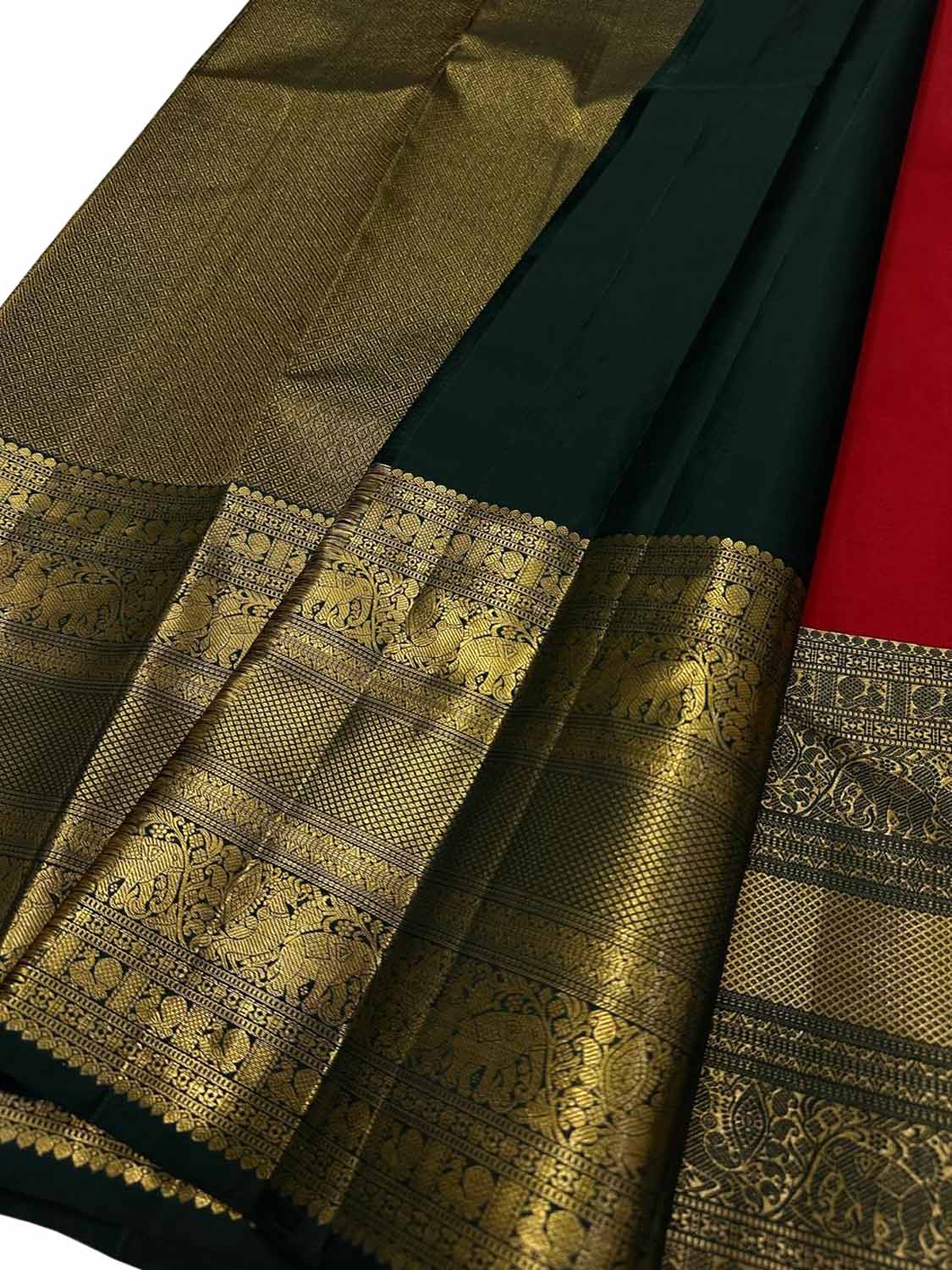 Red And Black Pure Handloom Kanjeevaram Silk Handloom Saree - Luxurion World