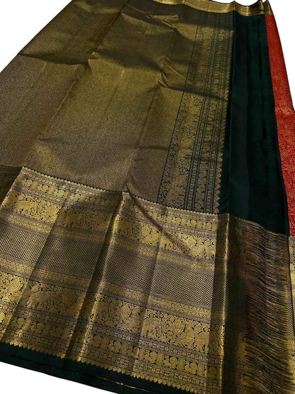 Red And Black Pure Handloom Kanjeevaram Silk Handloom Saree - Luxurion World