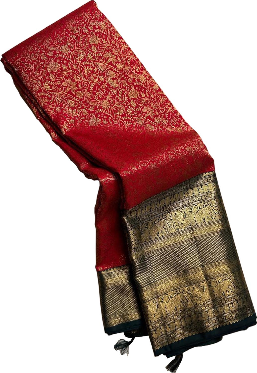 Red And Black Pure Handloom Kanjeevaram Silk Handloom Saree - Luxurion World