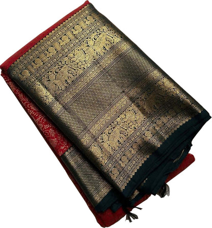Red And Black Pure Handloom Kanjeevaram Silk Handloom Saree - Luxurion World