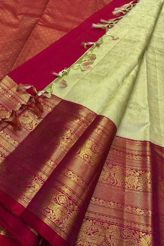 Red And Green Pure Handloom Kanjeevaram Silk Handloom Saree - Luxurion World