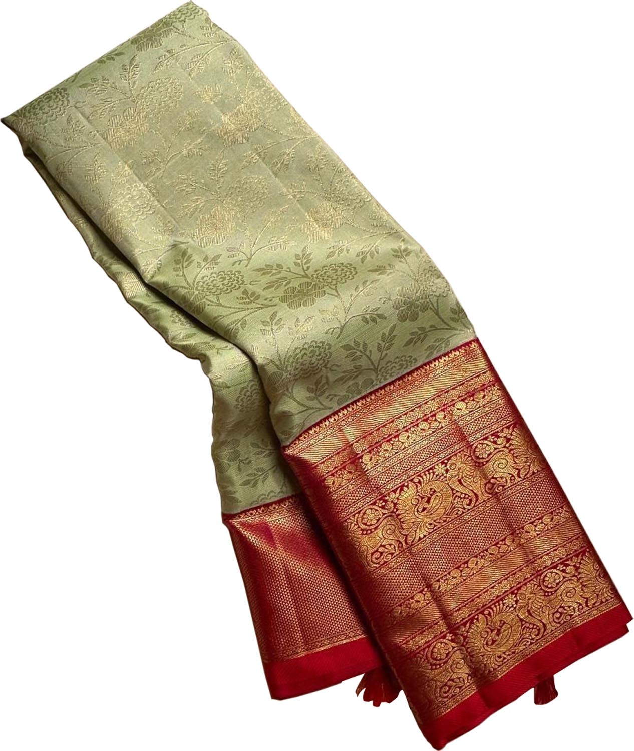 Red And Green Pure Handloom Kanjeevaram Silk Handloom Saree - Luxurion World