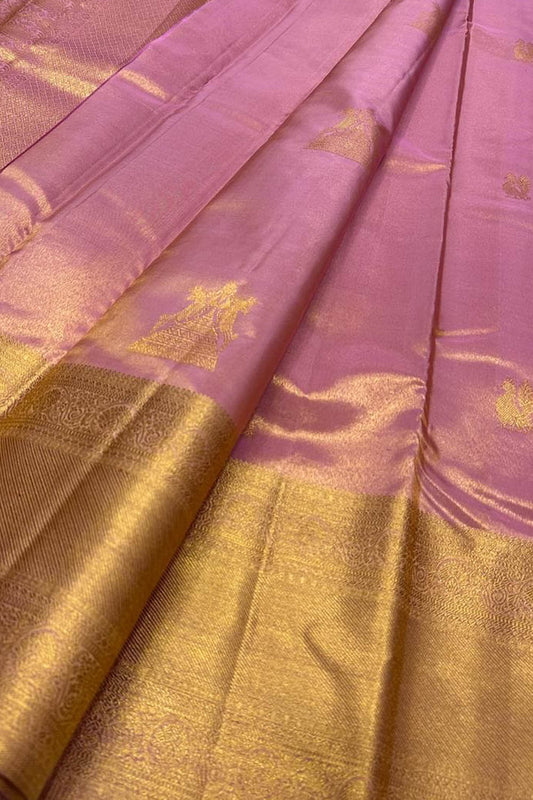 Exquisite Pink Handloom Kanjeevaram Pure Silk Saree - Luxurion World