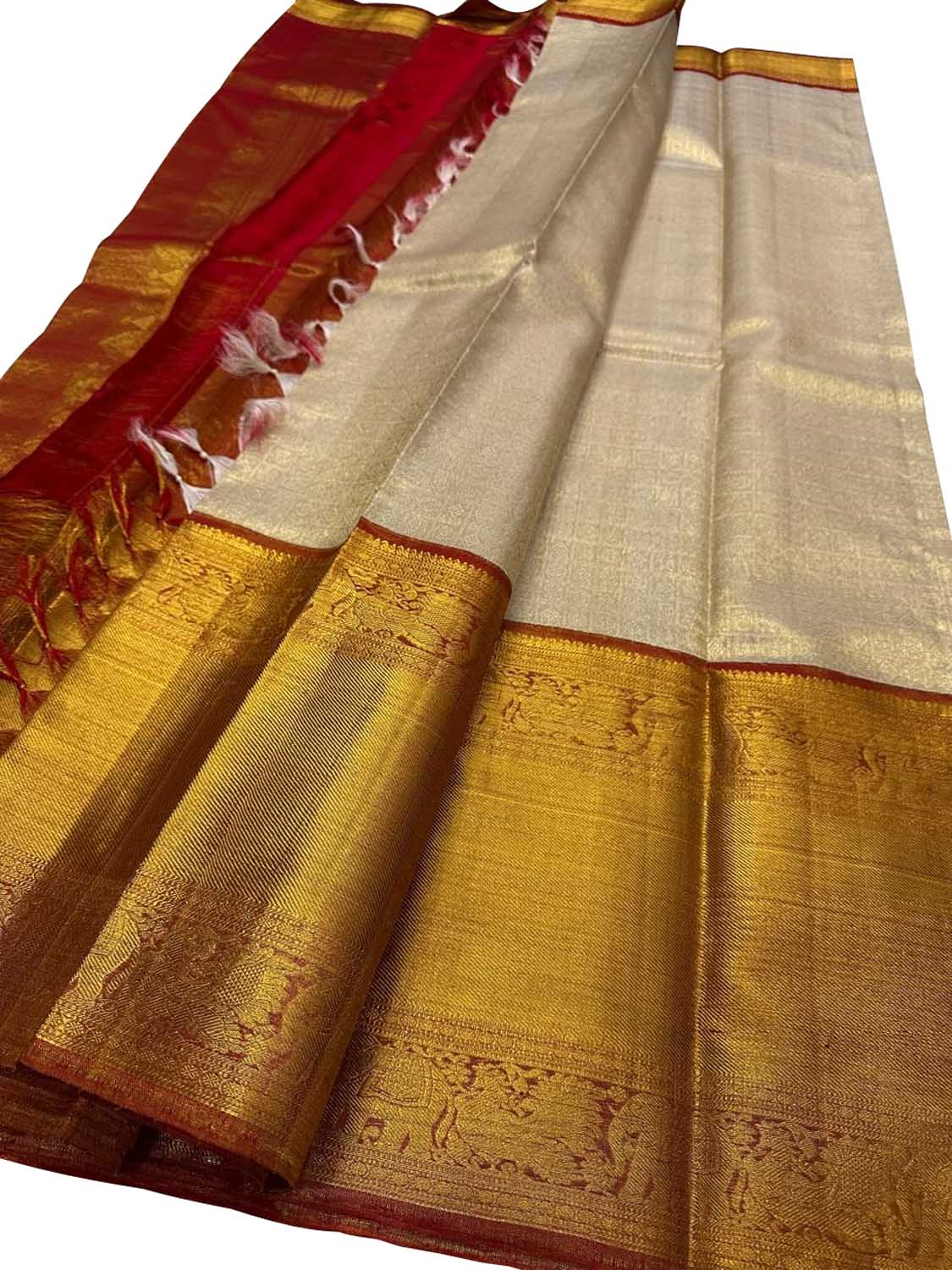 Exquisite Golden Kanjeevaram Handloom Pure Silk Saree - Luxurion World