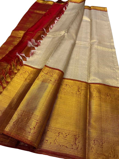 Exquisite Golden Kanjeevaram Handloom Pure Silk Saree - Luxurion World
