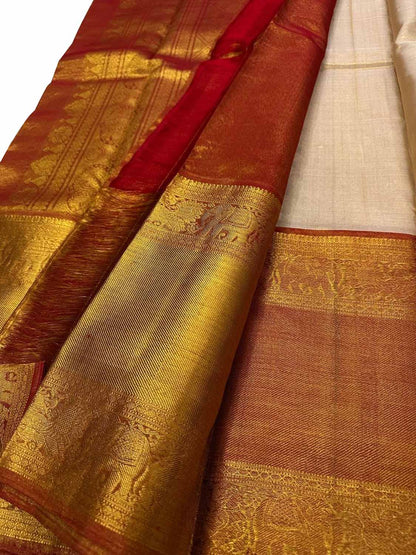 Exquisite Golden Kanjeevaram Handloom Pure Silk Saree - Luxurion World