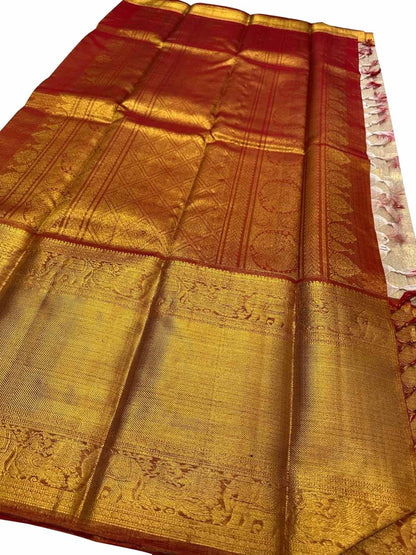 Exquisite Golden Kanjeevaram Handloom Pure Silk Saree - Luxurion World