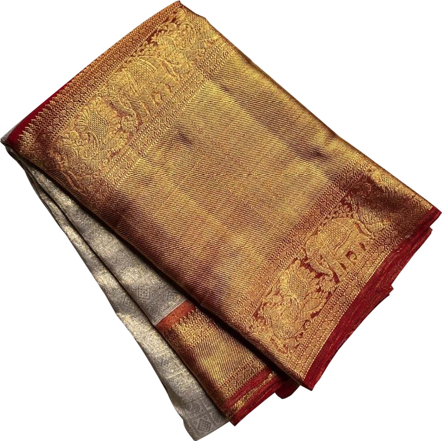 Exquisite Golden Kanjeevaram Handloom Pure Silk Saree - Luxurion World