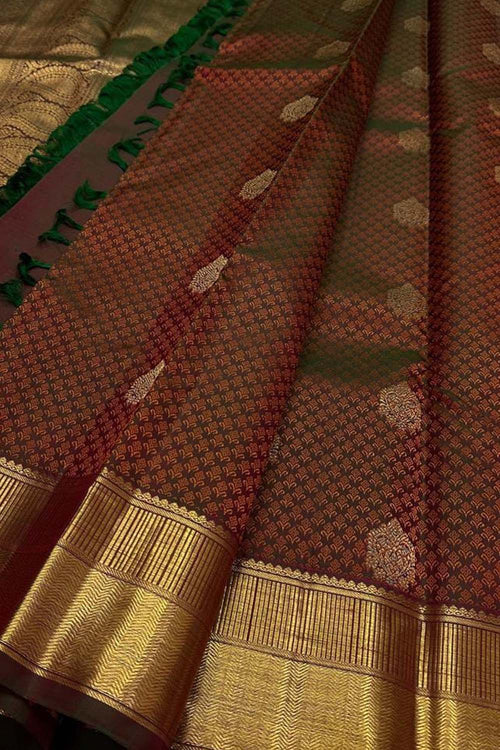Exquisite Maroon Kanjeevaram Handloom Pure Silk Saree - Luxurion World