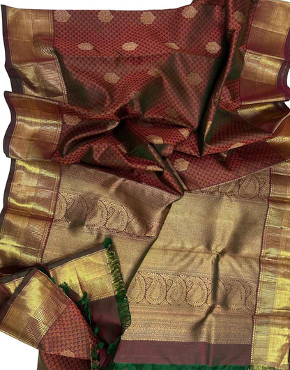 Exquisite Maroon Kanjeevaram Handloom Pure Silk Saree - Luxurion World
