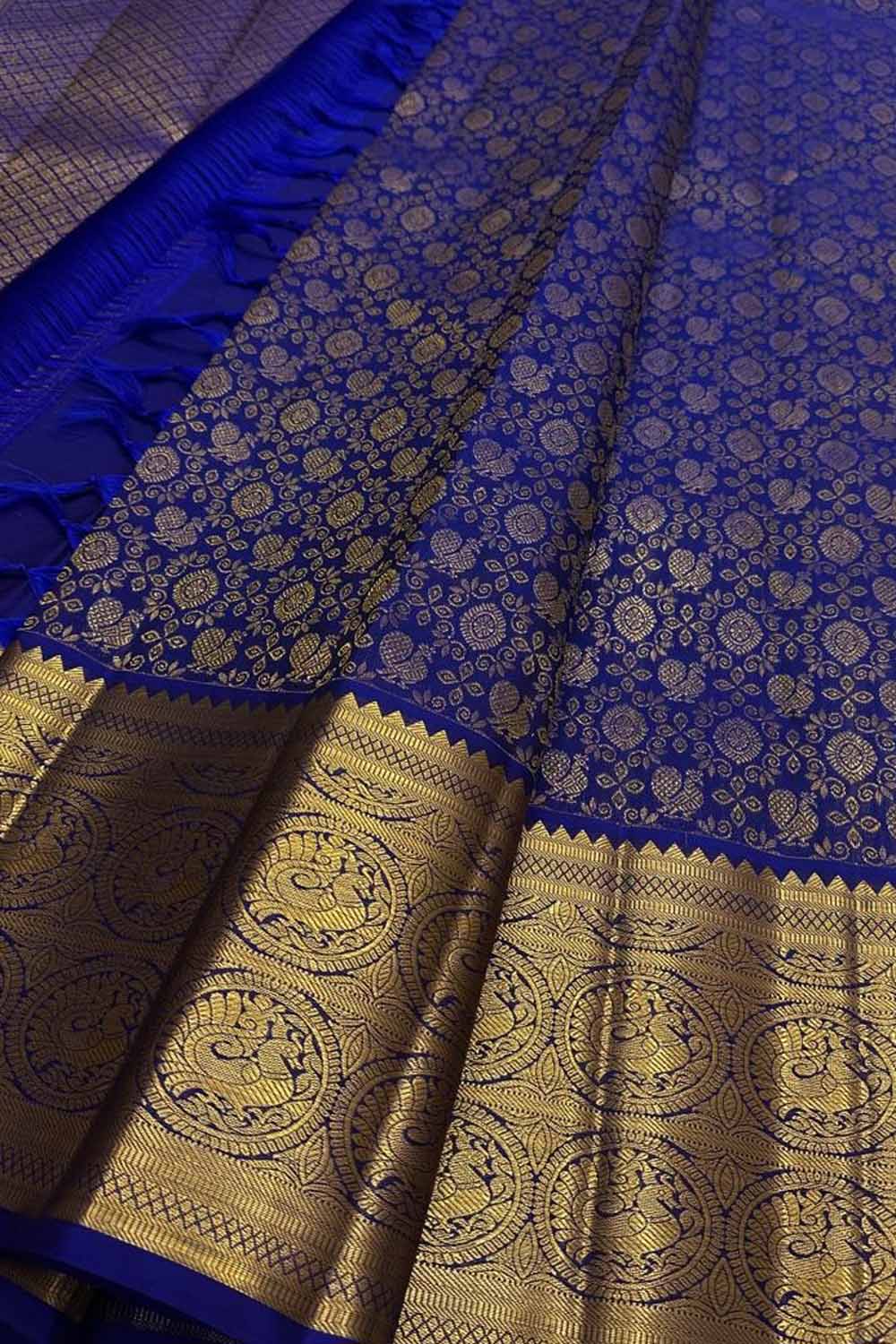 Blue Kanjeevaram Handloom Pure Silk Saree - Luxurion World