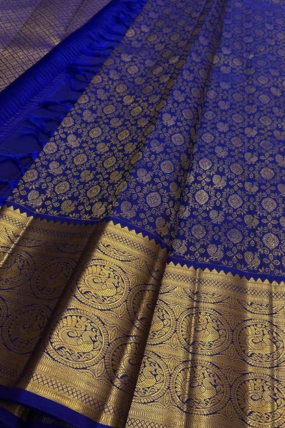 Blue Kanjeevaram Handloom Pure Silk Saree - Luxurion World
