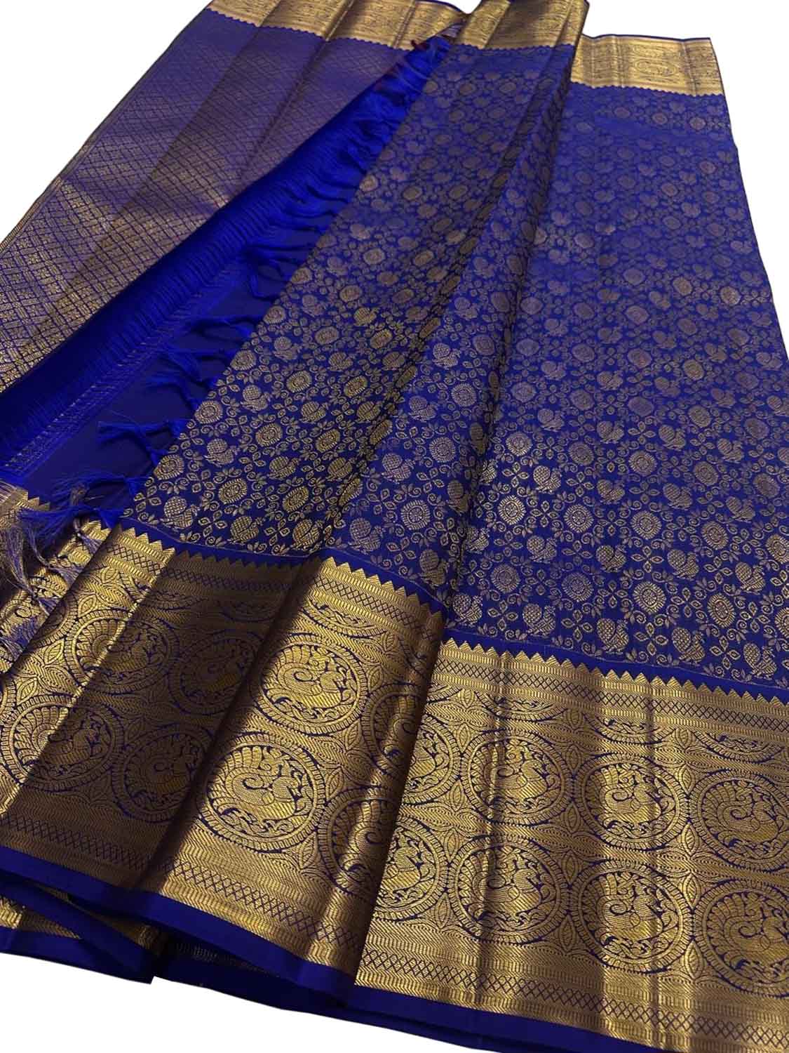 Blue Kanjeevaram Handloom Pure Silk Saree - Luxurion World
