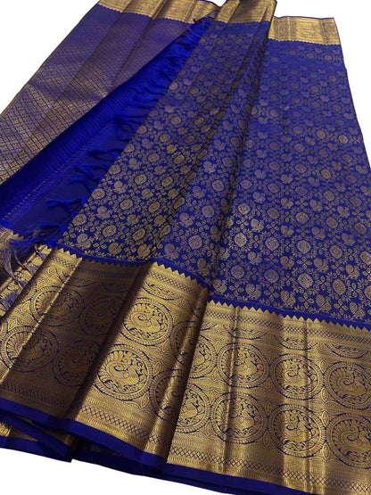 Blue Kanjeevaram Handloom Pure Silk Saree - Luxurion World