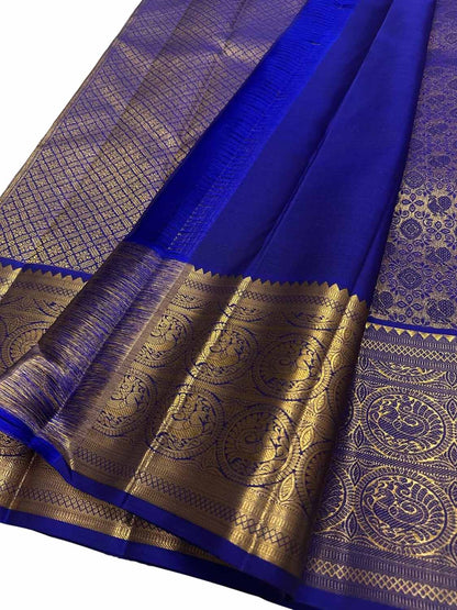 Blue Kanjeevaram Handloom Pure Silk Saree - Luxurion World